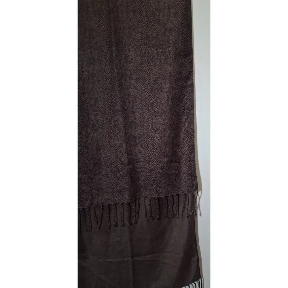Womens dark brown 100% viscose long scarf chocolate brown animal print snake